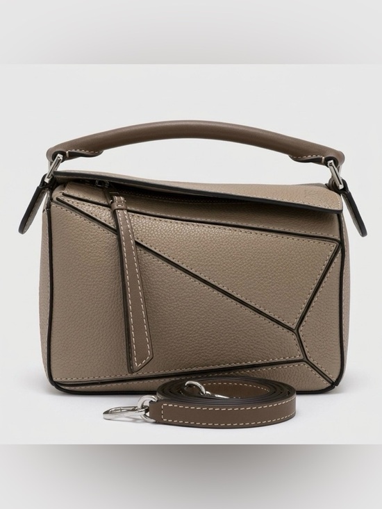 The Distinct Collection Handbags - Mini Geo Panel Structured Bicolor Top Handle Bag - Taupe & Brown